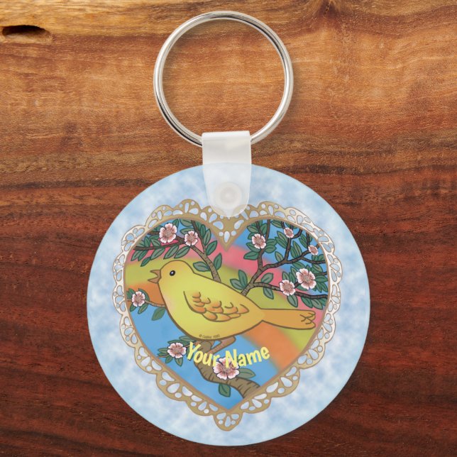Yellow  Heart  Bird custom keychain  (Front)