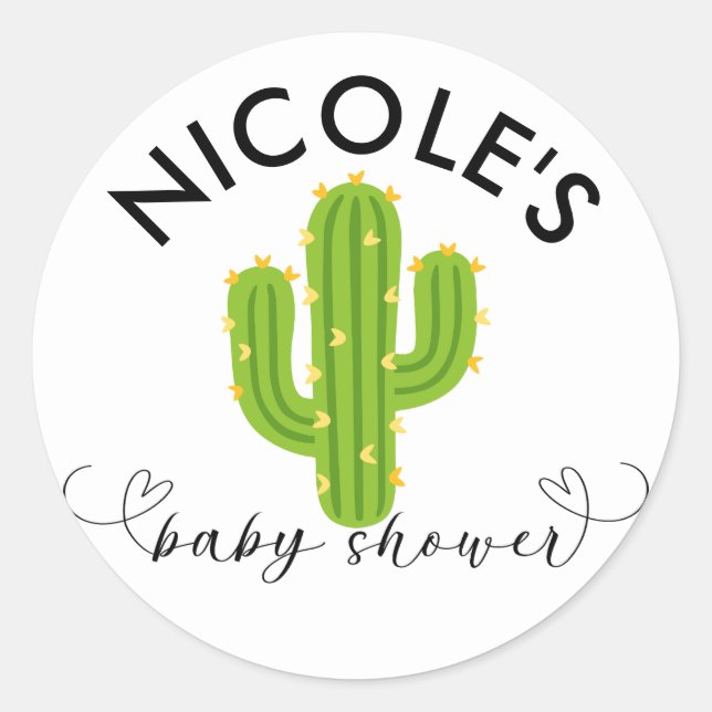 Yellow Heart Cactus Fiesta Love Baby Shower Classic Round Sticker (Front)