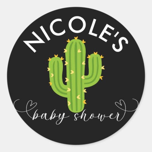 Yellow Heart Cactus Fiesta Love Baby Shower Classic Round Sticker