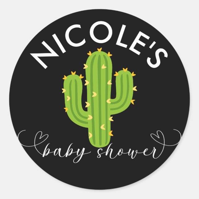 Yellow Heart Cactus Fiesta Love Baby Shower Classic Round Sticker (Front)