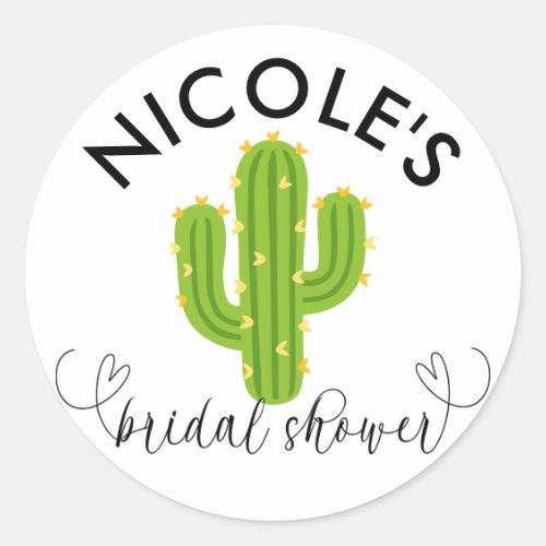 Yellow Heart Cactus Fiesta Love Bridal Shower Classic Round Sticker