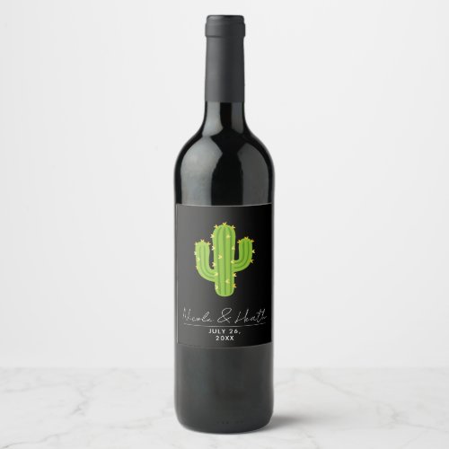 Yellow Heart Cactus Fiesta Love Bridal Shower Wine Label