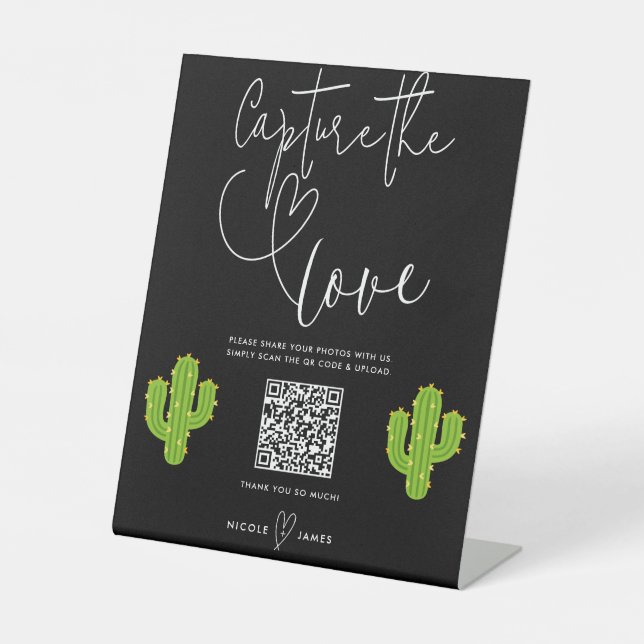 Yellow Heart Cactus Fiesta Love Capture the Love Pedestal Sign (Front)