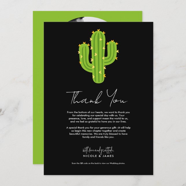Yellow Heart Cactus Fiesta Love Thank You Invitation (Front/Back)