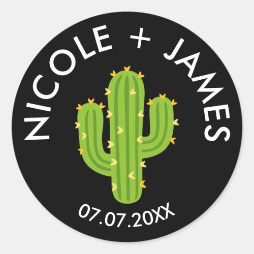 Yellow Heart Cactus Fiesta Love Wedding Classic Round Sticker