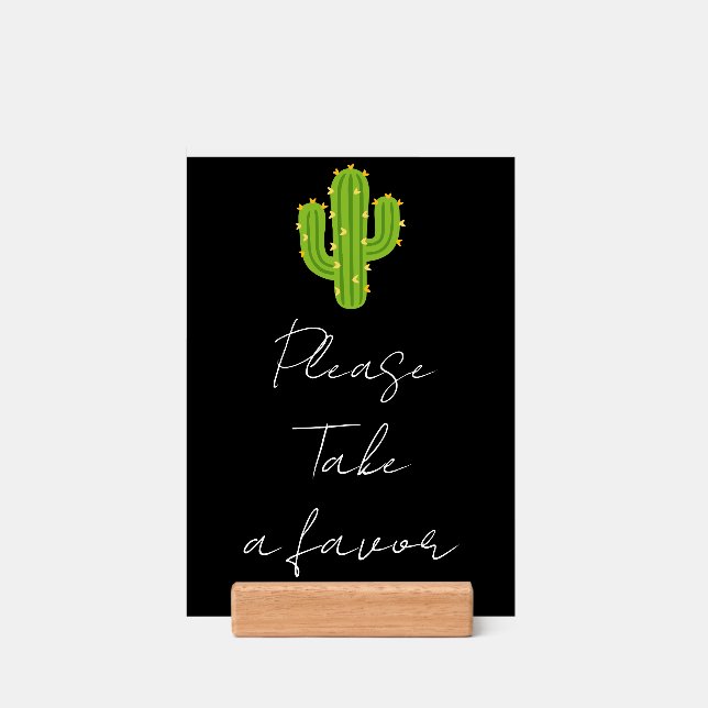 Yellow Heart Cactus Fiesta Love Wedding Favor Sign Holder (Woodblock)