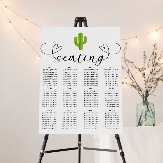 Yellow Heart Cactus Fiesta Love Wedding Seating Foam Board (In Situ (Stand))