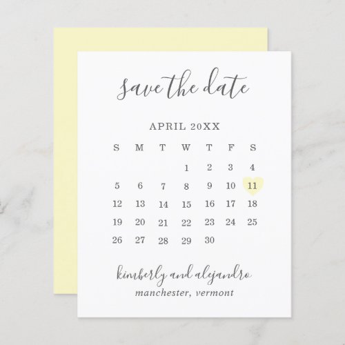 Yellow Heart Calender Budget Wedding Save the Date