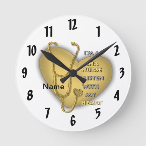 Yellow Heart CNA Nurse custom name Clock