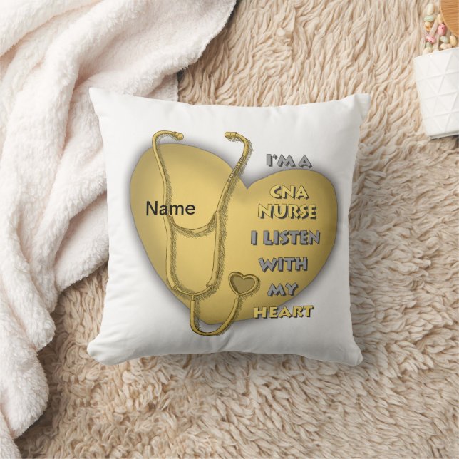 Yellow Heart CNA Nurse Throw Pillow (Blanket)