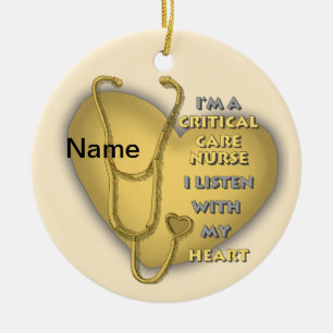 Yellow Heart Critical Care Nurse Ceramic Ornament