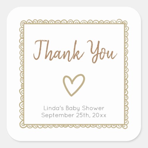 Yellow Heart Doodle Thank You Baby Shower Square Sticker