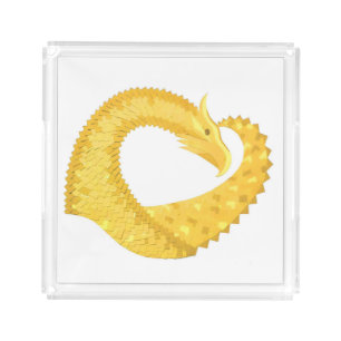 Yellow heart dragon on white acrylic tray