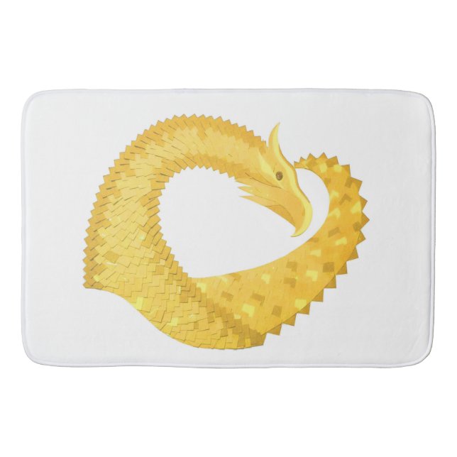 Yellow heart dragon on white bathroom mat (Front)