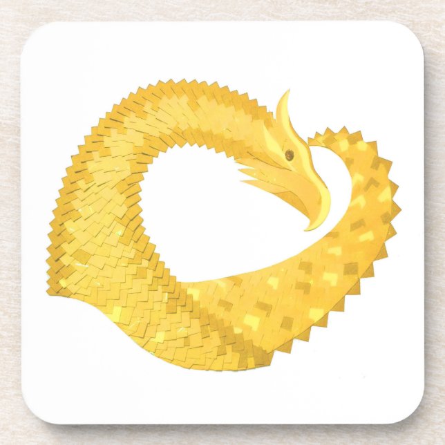 Yellow heart dragon on white beverage coaster (Front)