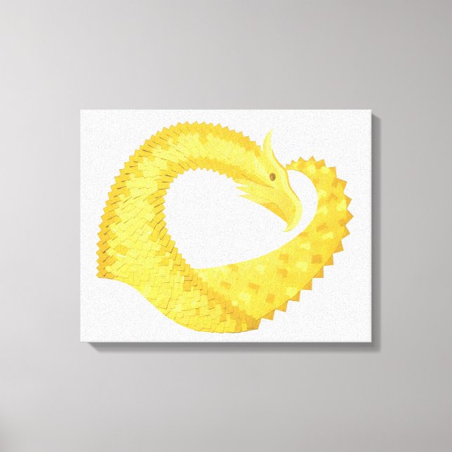 Yellow heart dragon on white canvas print (Front)