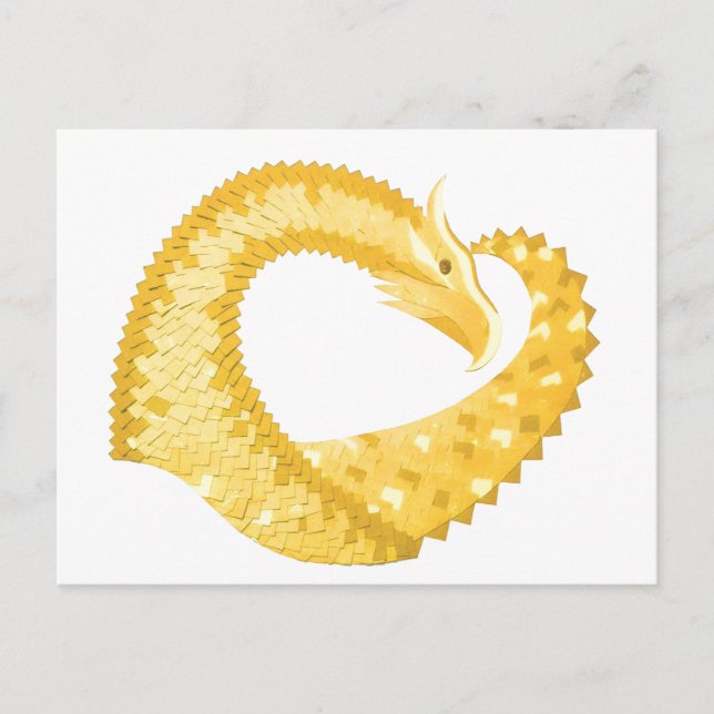 Yellow heart dragon on white postcard (Front)