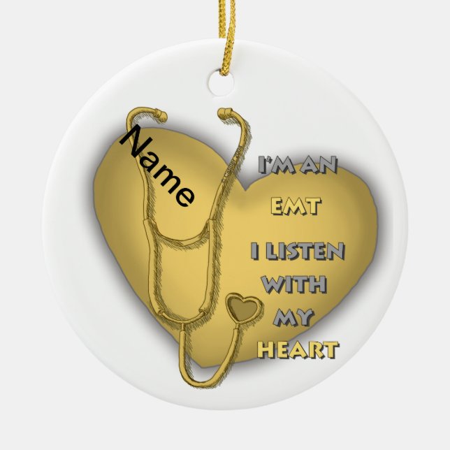 Yellow Heart EMT Ceramic Ornament (Front)