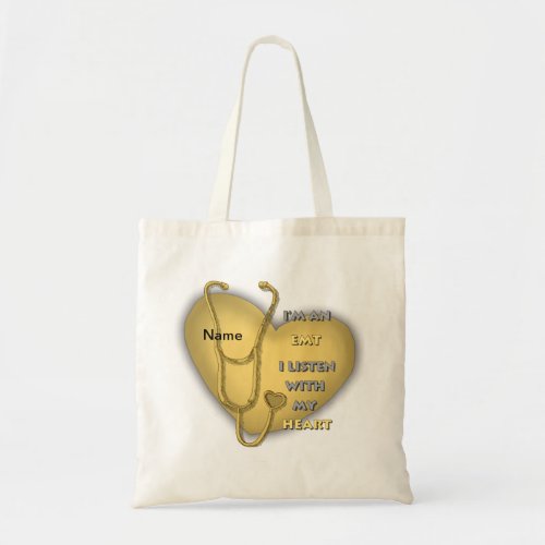 Yellow Heart EMT custom name tote bag