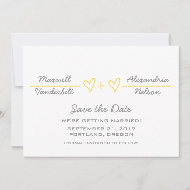 Yellow Heart Equation Save the Date Invite (Front)