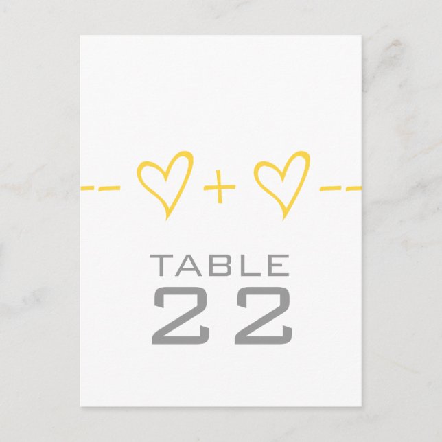 Yellow Heart Equation Table Number Postcard (Front)