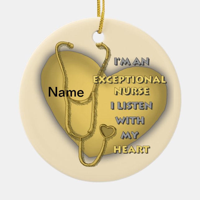 Yellow heart exceptional nurse  ceramic ornament (Front)