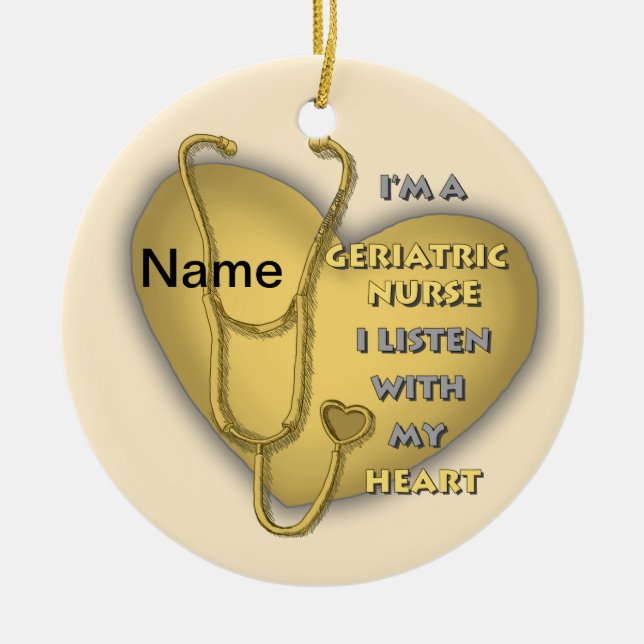Yellow heart Geriatric Nurse Ceramic Ornament (Front)