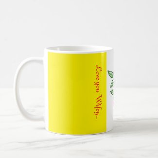 Yellow heart green leaves love typography mug