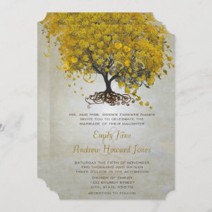 Yellow Heart Leaf Tree Wedding Invites