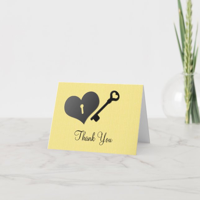 Yellow Heart Lock and Key Thank You Card (Front)