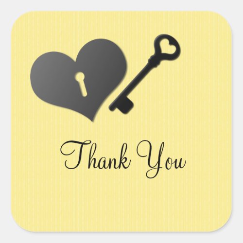 Yellow Heart Lock and Key Thank You Stickers