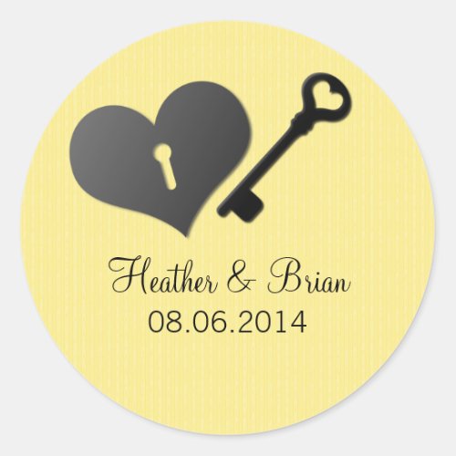 Yellow Heart Lock and Key Wedding Stickers
