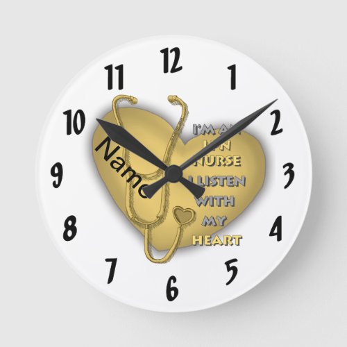 Yellow Heart LPN Nurse custom name clock