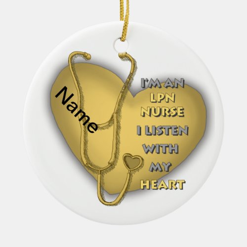 Yellow Heart LPN Nurse ornament