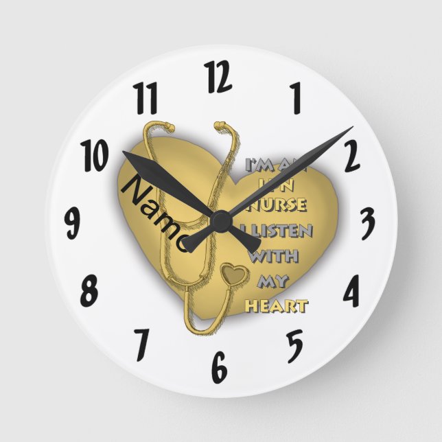 Yellow Heart LPN Nurse  Round Clock (Front)