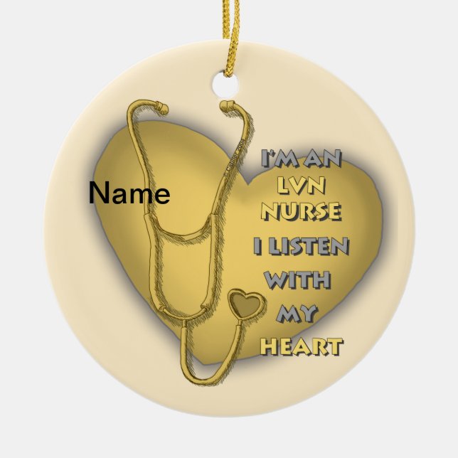 Yellow Heart LVN Nurse Ceramic Ornament (Front)