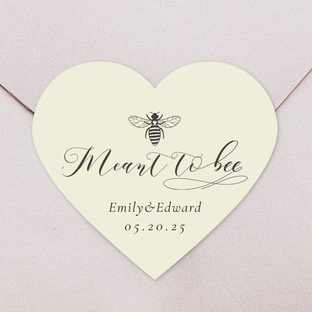 Yellow Heart Meant to Bee Wedding Honey Jar Favor Sticker (Creator Uploaded)