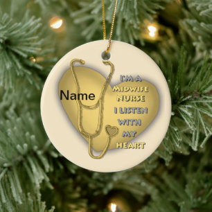 Yellow Heart Midwife Nurse Ceramic Ornament