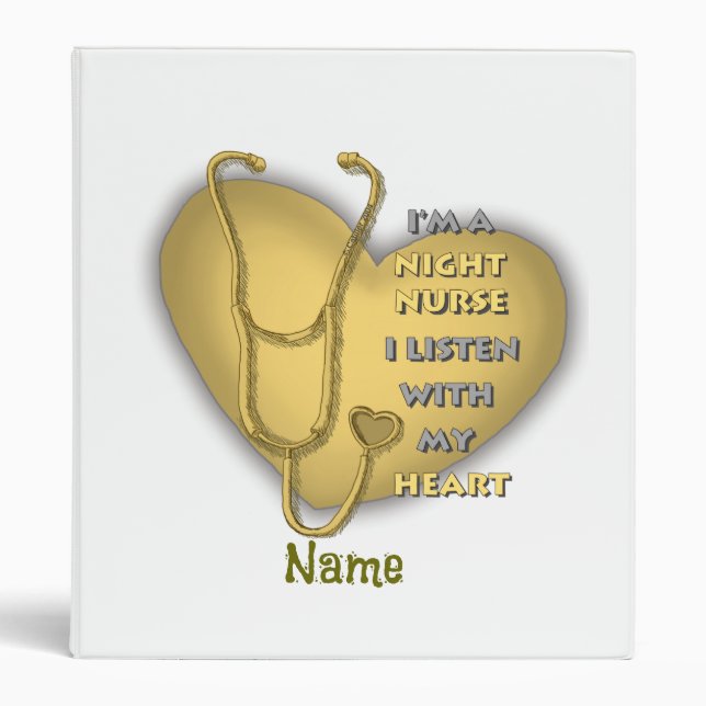 Yellow Heart Night Nurse 3 Ring Binder (Front)