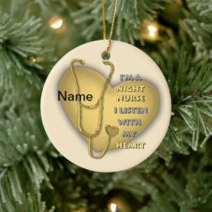Yellow Heart Night Nurse Ceramic Ornament