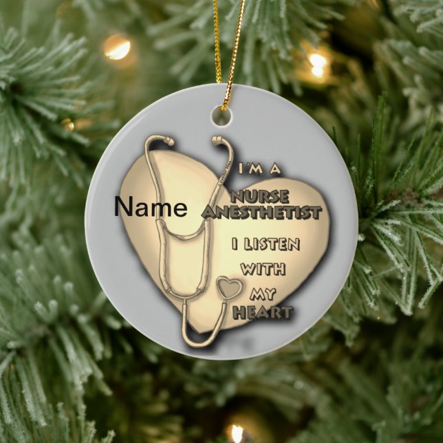 Yellow Heart Nurse Anesthetist Ceramic Ornament (Tree)