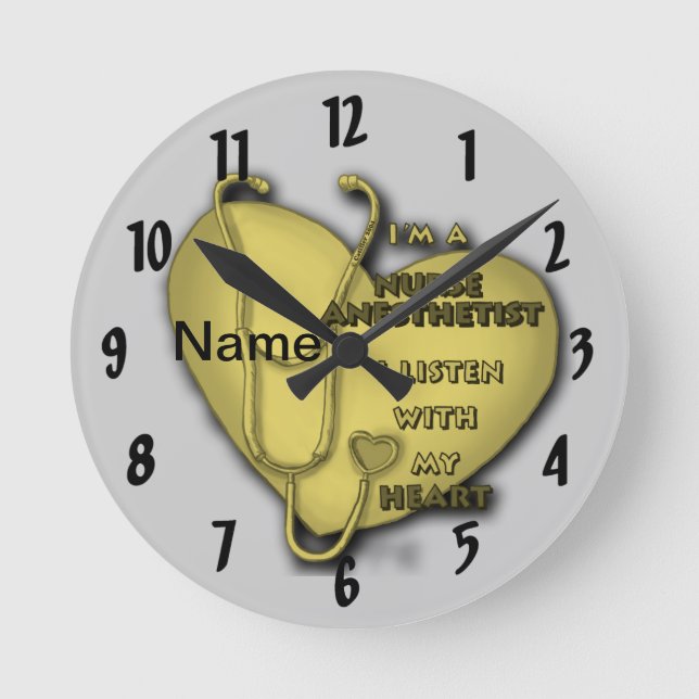 Yellow Heart Nurse Anesthetist Round Clock (Front)
