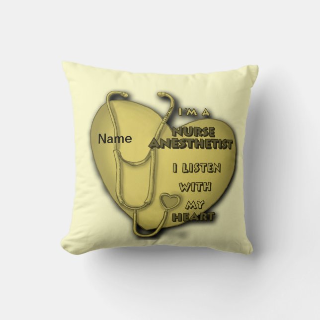 Yellow Heart Nurse Anesthetist Throw Pillow (Front)