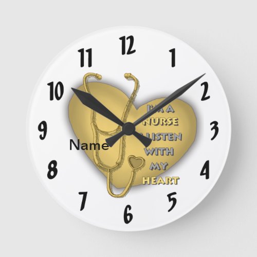 Yellow Heart Nurse custom name Clock