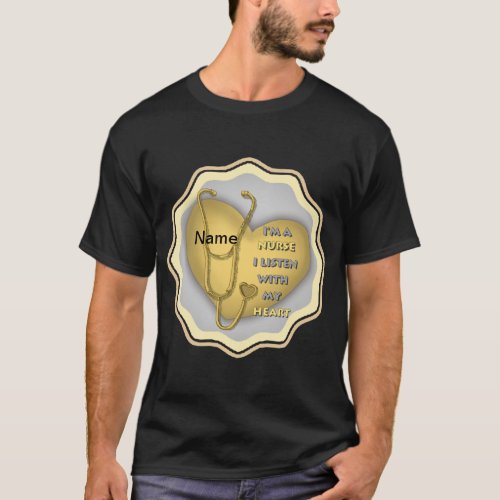 Yellow Heart Nurse custom name T_Shirt