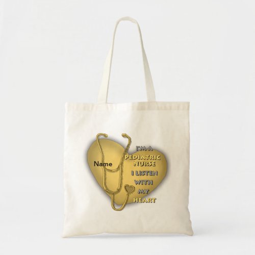 Yellow Heart Pediatric Nurse custom name tote bag