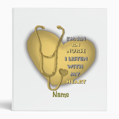 Yellow Heart RN Nurse custom name Binder