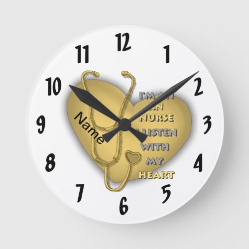 Yellow Heart RN Nurse custom name clock