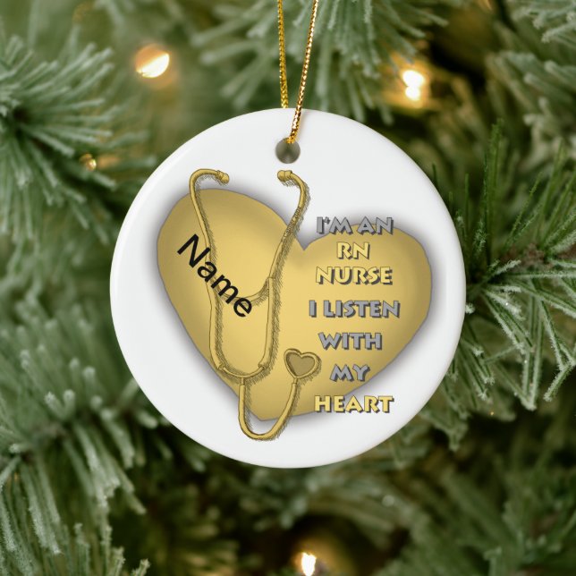 Yellow Heart RN Registered Nurse Ceramic Ornament (Tree)