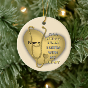 Yellow Heart School Nurse Ceramic Ornament